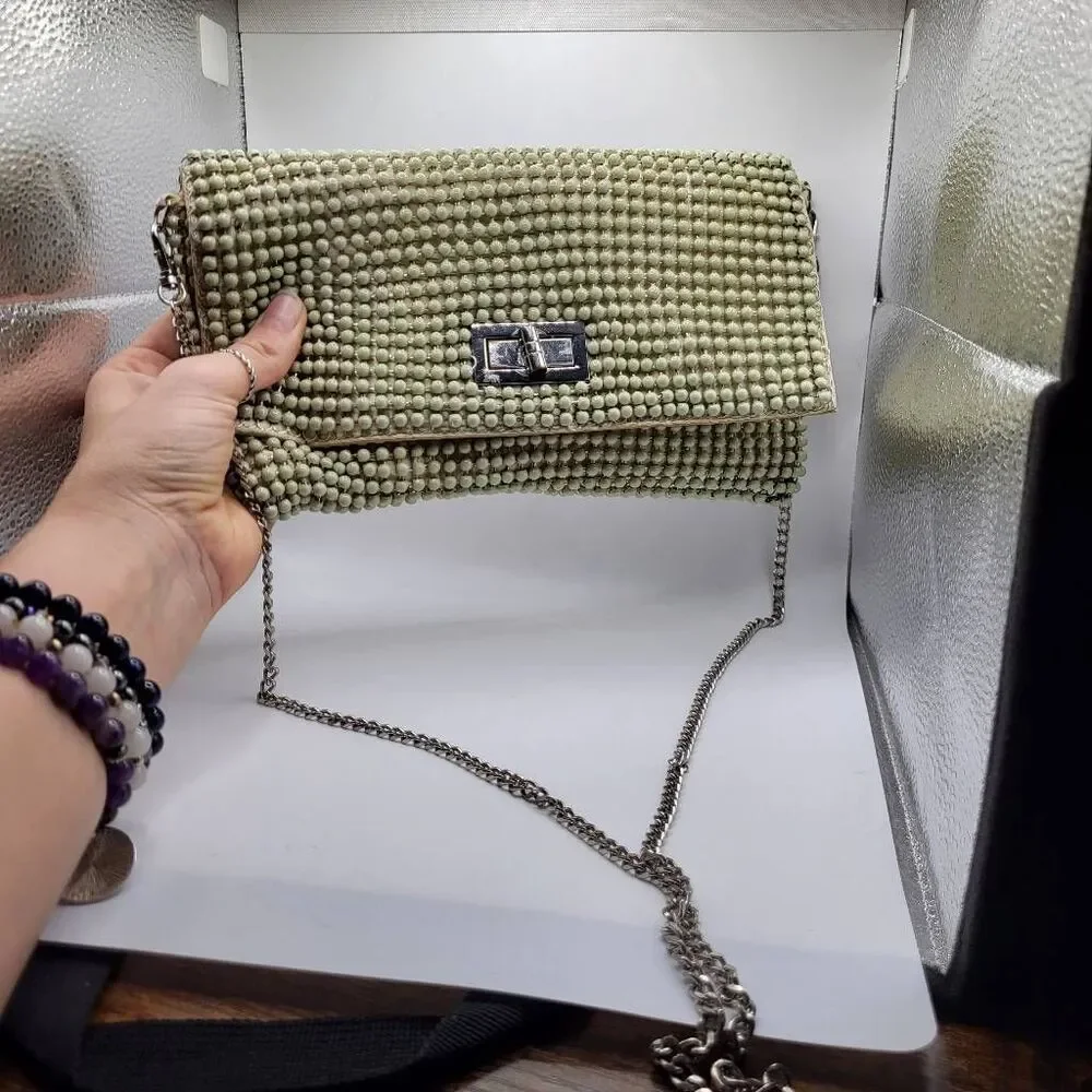 Vintage 90s BCBG MaxAzaria Cream Colored Mod Metal Chainmaile Purse